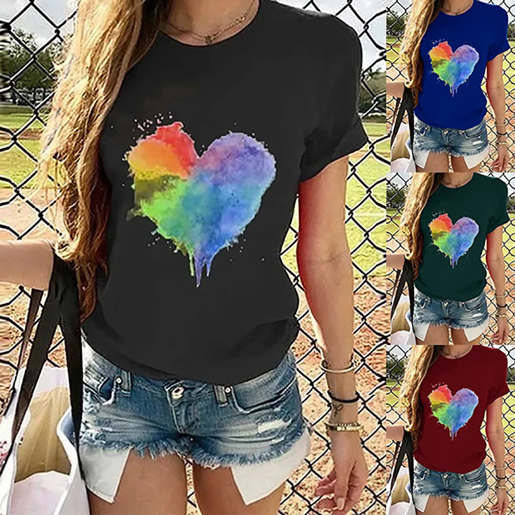 Женская футболка с коротким рукавом и круглым вырезом повседневные топы принтом