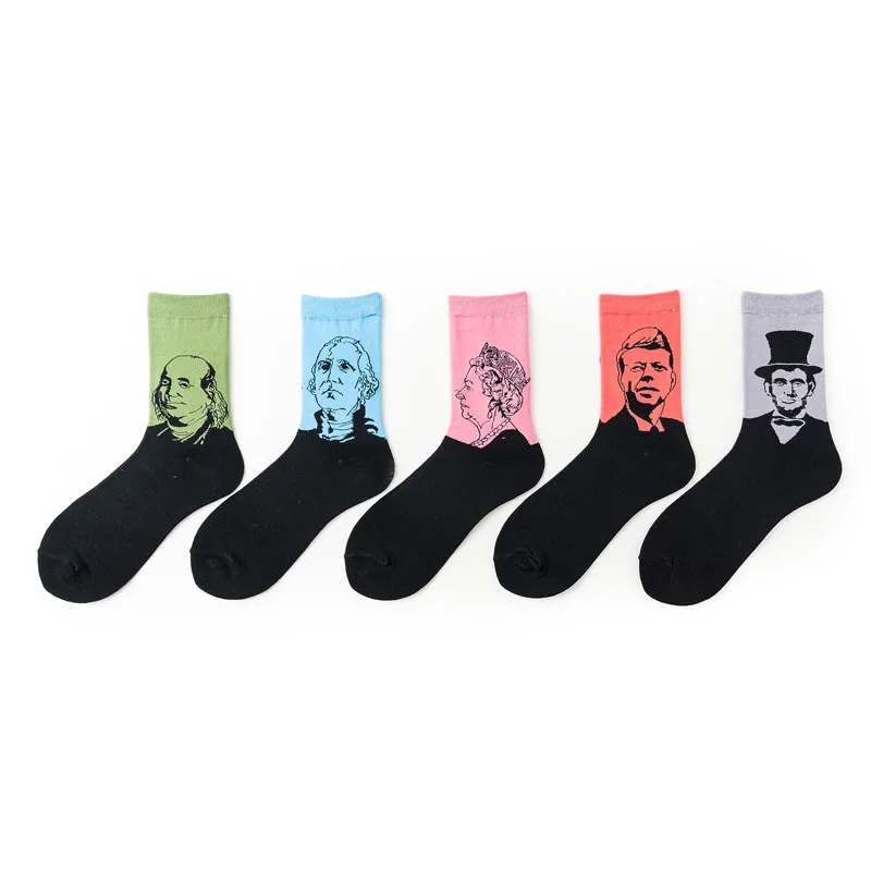 REFJJ счастливые носки женские смешное искусство платье цвет много мужские летние