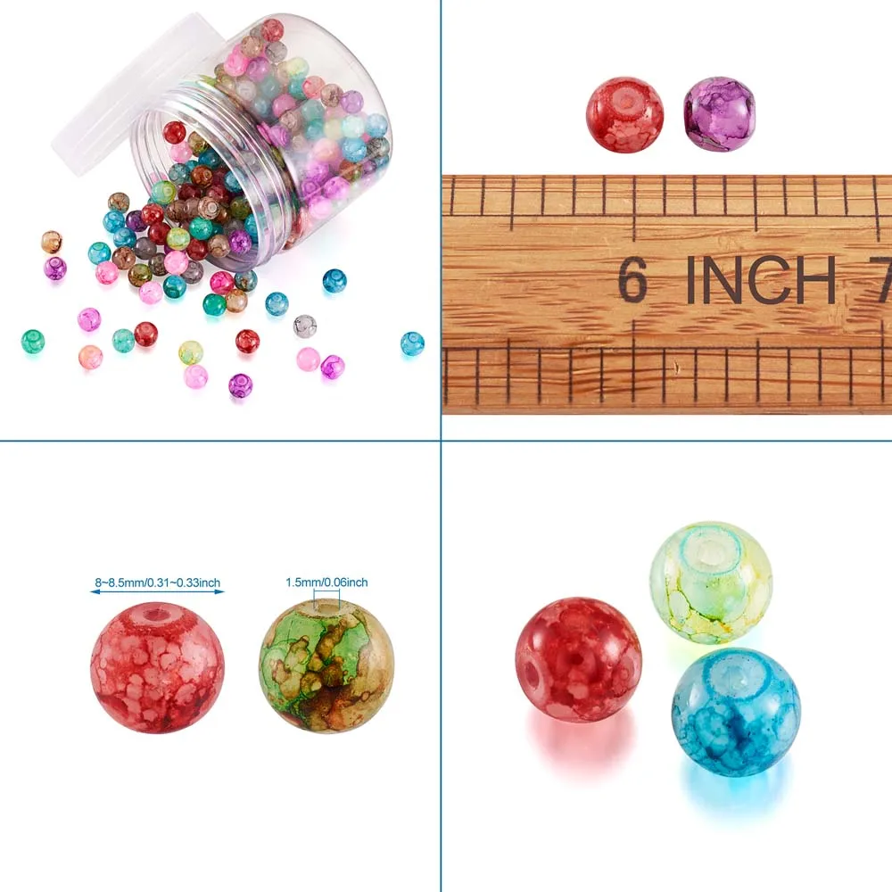 

pandahall 300pcs/box Spray Painted Glass Beads Round 8~8.5mm for Jewelry Making DIY Hole: 1.5mm, Mixed 15 Colors, 20pcs/color