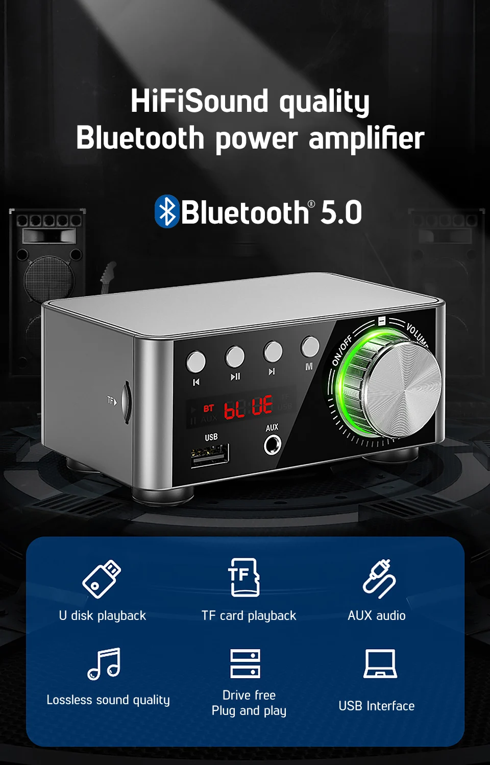 AIYIMA TPA3116 мини-усилитель звука 5,0 усилители Bluetooth стерео HIFI аудио усилитель 50 Вт+ 50 Вт USB TF MP3 Система домашнего кинотеатра