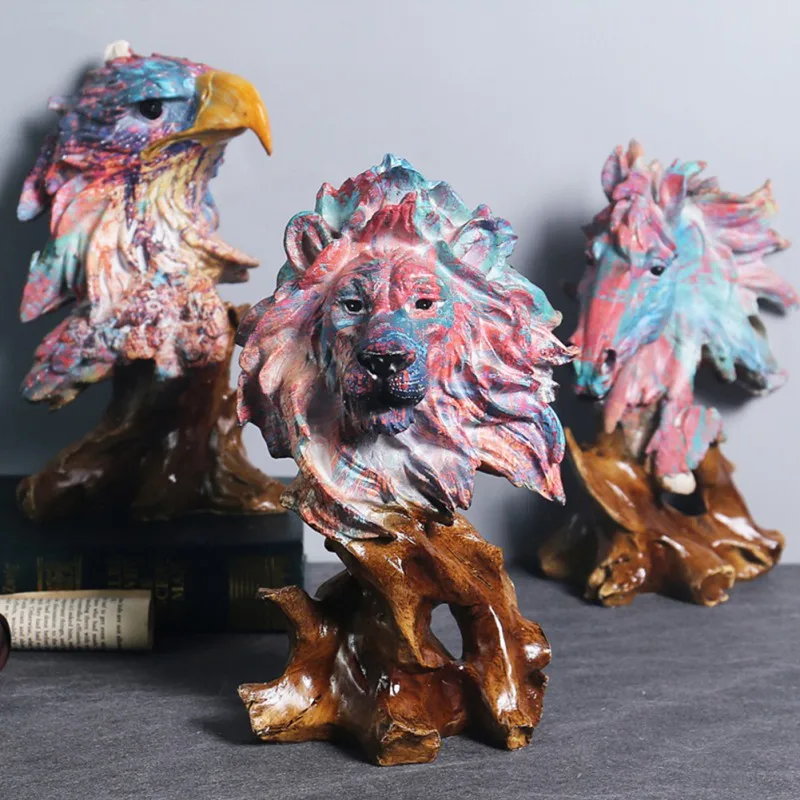 

Resin Crafts Sculpture Gift Cute Small Animal Party Accessories Home Desktop Ornament Lion Bald Eagle Sculptures Decor