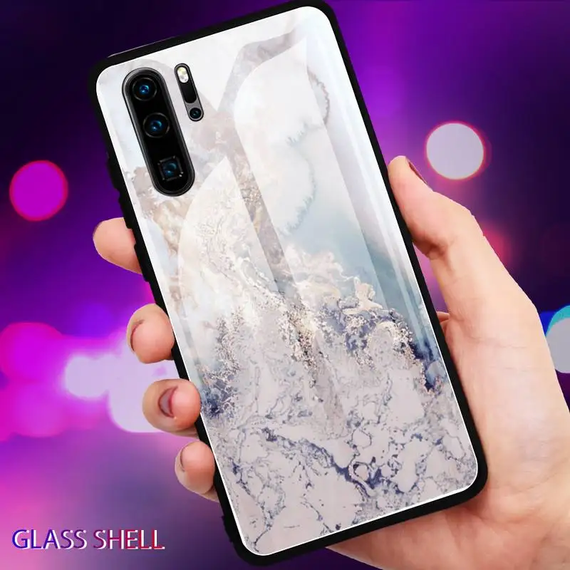 

The Marble Phone Case Glass For Huawei P30 Lite 20 Por P9 10 Mate 10 9 Honor 8 X 9 10 NOVA 5 Cover
