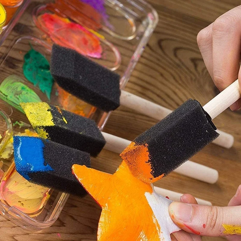 

63 Pieces of Foam Paint Brush Sponge Foam Brush Painting Set Wooden Handle Paint Brush Tool for Children's Drawing Set