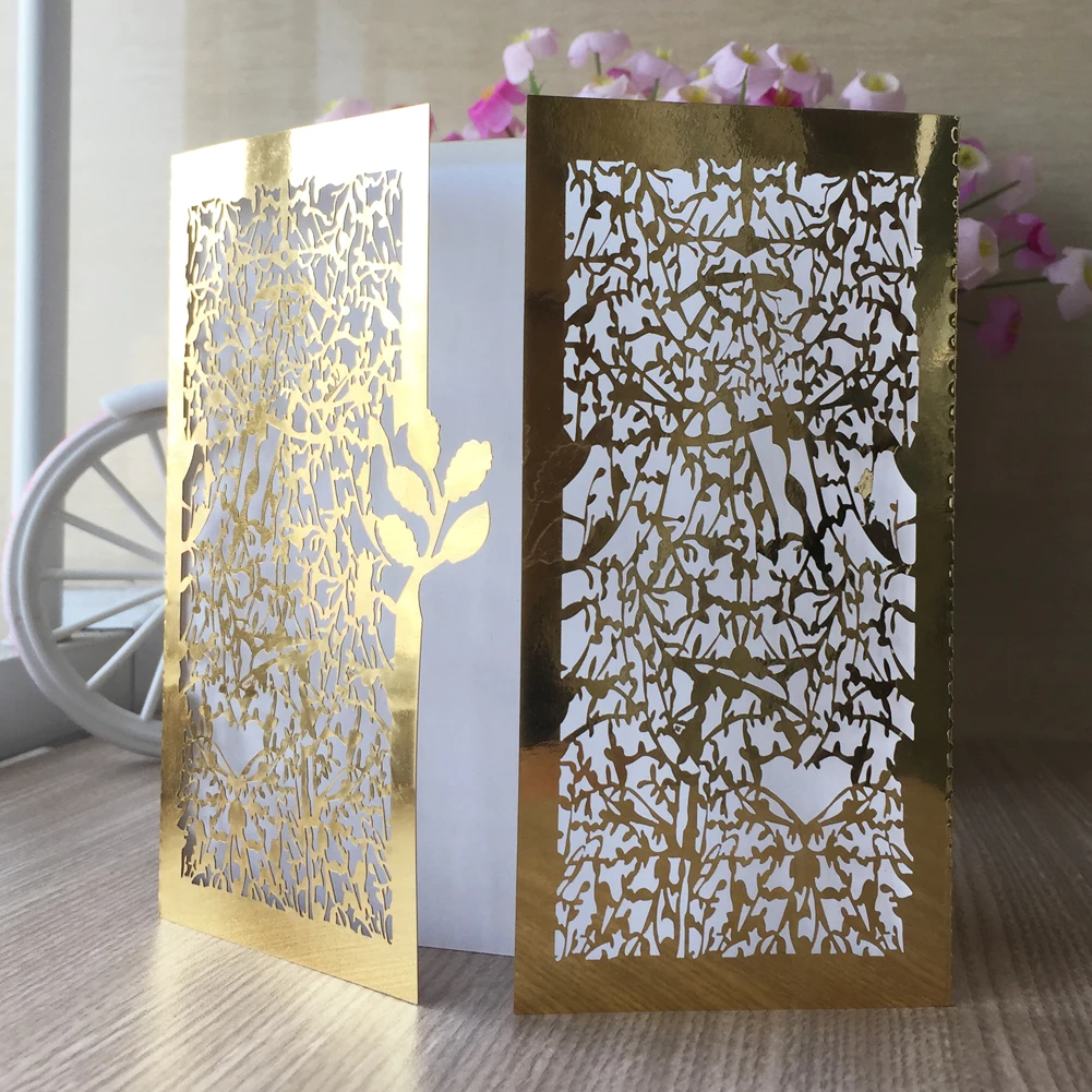 

30pcs / lot Metal Gold High-end Invitation Cards,Nature Theme Flower Of Life ,Ceremony Festival Bridal Shower Invitations