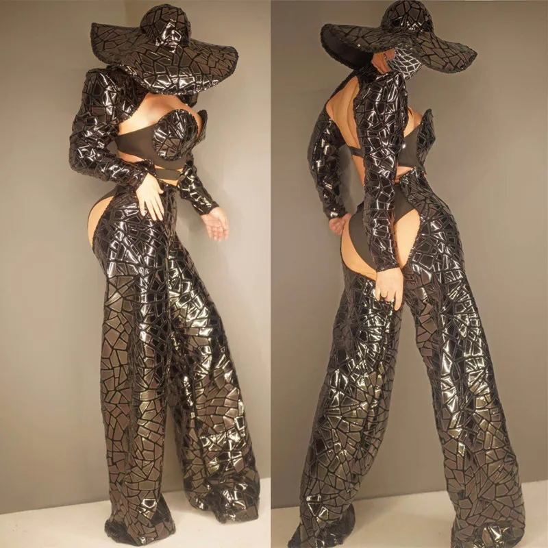 

Костюм для бара, ночного клуба, певицы, танцовщицы, черный лазерный Блестящий бюстгальтер, женский наряд, одежда для диджея в стиле панк, одежда для представлений, сценическая одежда