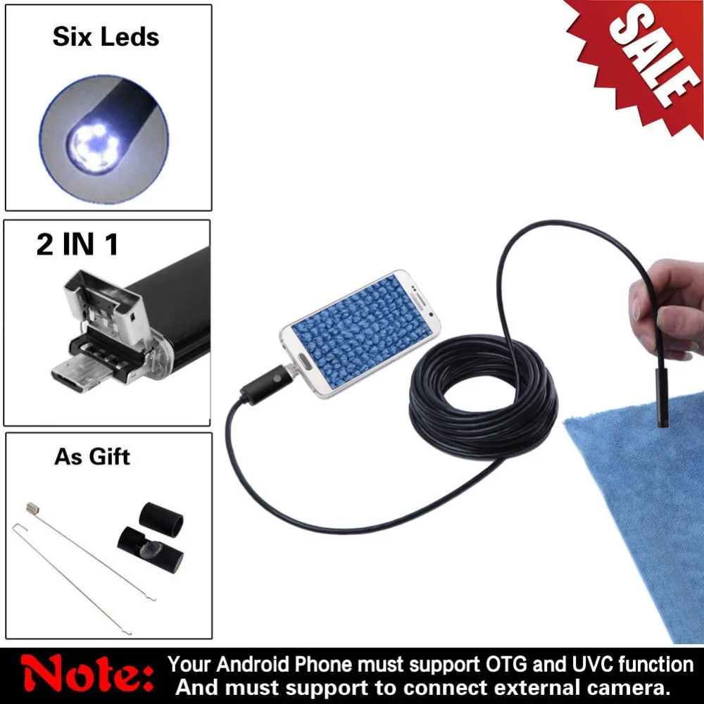 1m 2M 5m 7mm Endoscope Camera Flexible IP67 Waterproof Inspection Borescope for Android PC Notebook 6LEDs Adjustable | Безопасность и