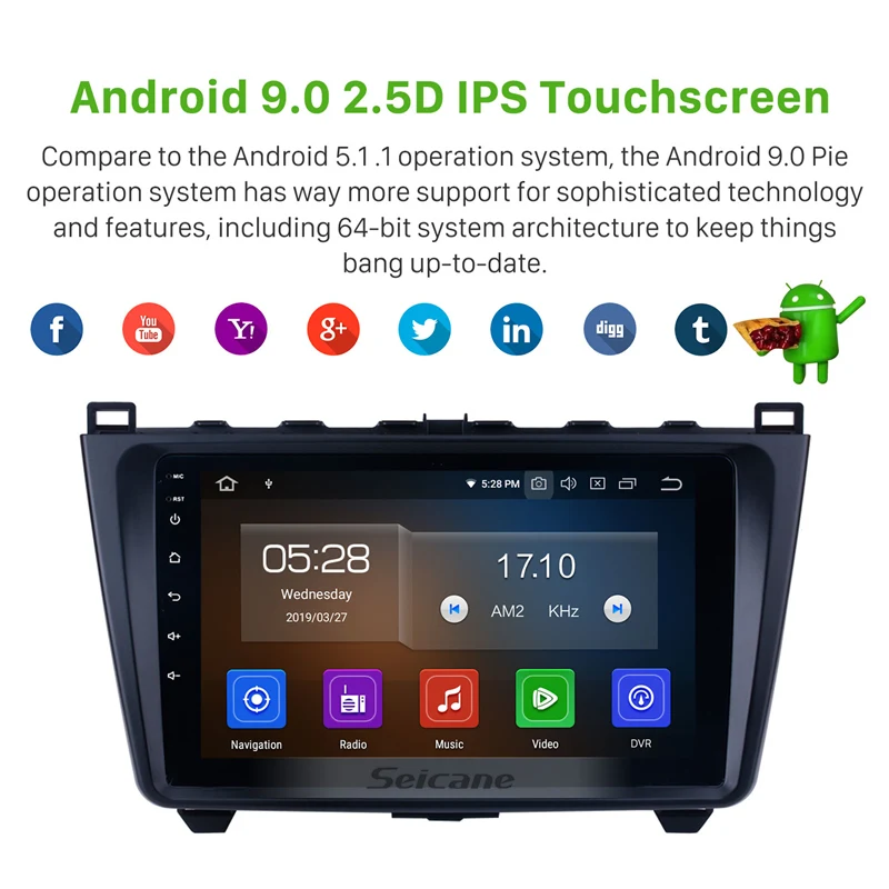 Автомагнитола Seicane 4 гб озу Android 10 0 8 ядер 9 дюймов пзу 64 GPS для Mazda 6 Ruiyi 2008 2015 с Carplay
