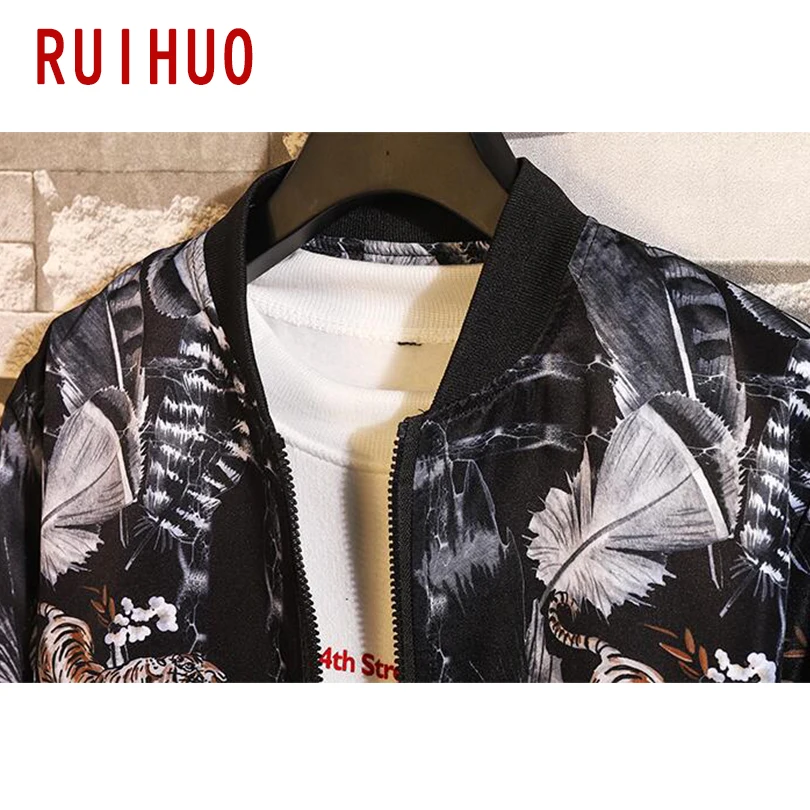 Куртка RUIHUO Мужская черная уличная одежда Бомбер модное пальто в стиле хип-хоп