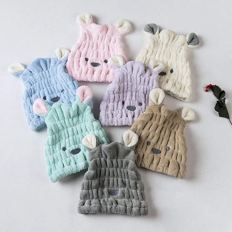 

Cartoon Hair Cap Absorbency Coral Velvet 1Pcs Multicolor Resilience Dry Hair Cap Children Shower Cap 25*20CM