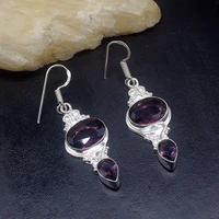 gemstonefactory big promotion single unique 925 silver charms purple amethyst women ladies gifts dangle drop earrings 20211931