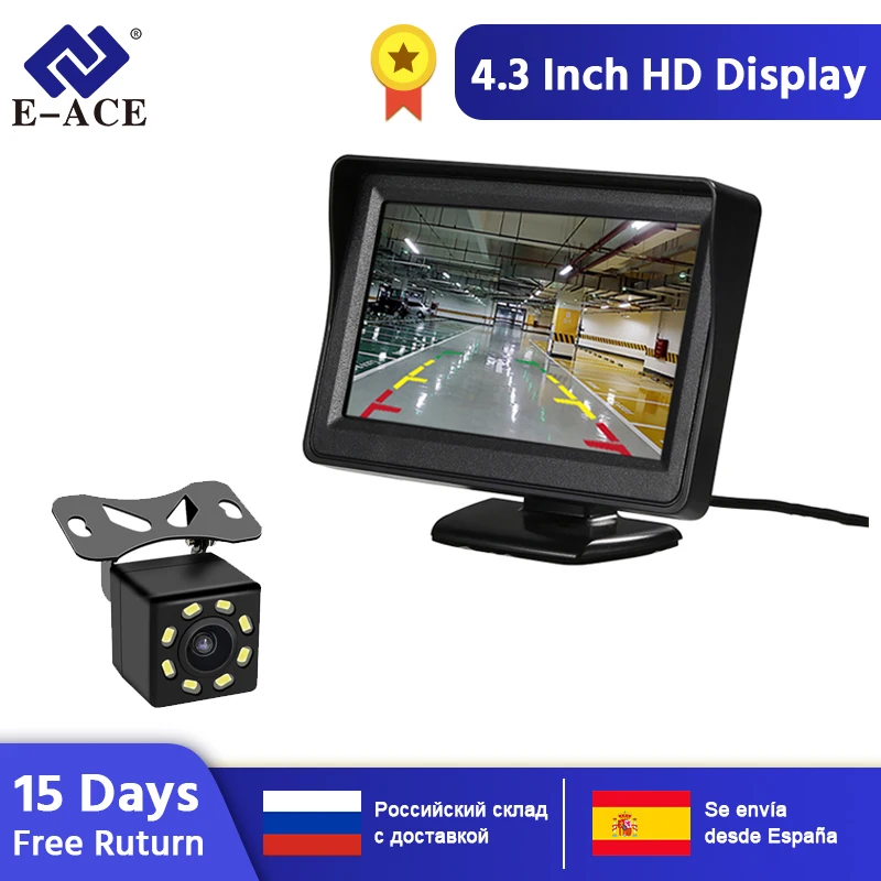 E-ACE, 4,3 дюймов, автомобильный монитор, TFT lcd дисплей, камера заднего вида, парковочная система для камеры заднего вида, HD цифровой цвет
