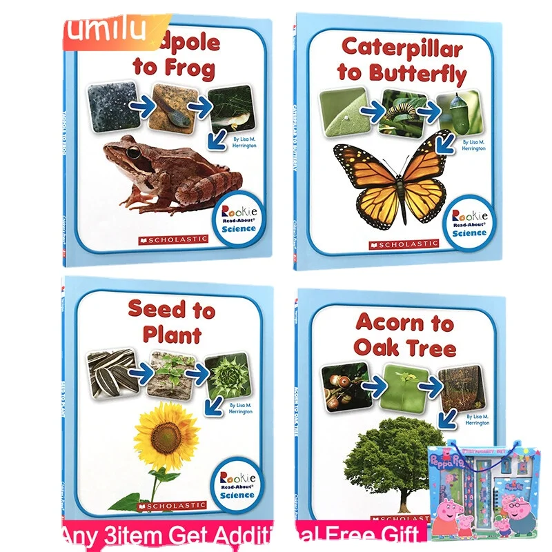 

4Pcs Scholastic Rookie Read about Life Cycles: From Seed To Plant, Caterpillar To Butterfly Popular Science Books