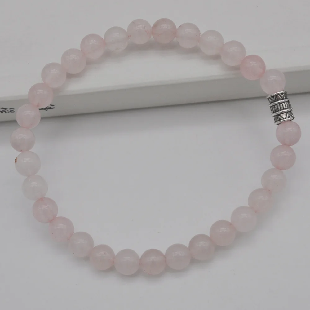 6 мм Сердолик/Howlite/Песчаник/Малахит/тигровый глаз/Пикассо/Mookaite/картина камень шарик браслет из тибетского серебра стрейч-бижутерия - Окраска металла: Rose Quartz