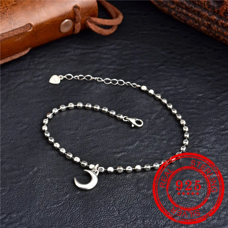 Браслет из серебра 100% пробы с подвеской в виде Луны и бусинами | Украшения