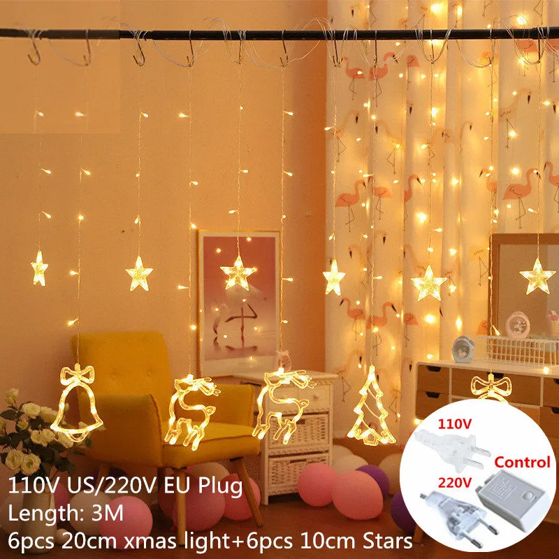 Star Deer Warm White Рождественские украшения Праздник Освещение струна украшения для рождественской елки украшения светодиодный гирлянда Рождественские украшения для дома Natale - Цвет: Star Deer Warm White