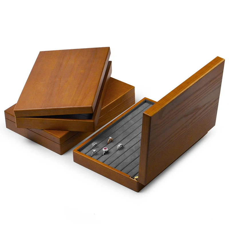 Oirlv Solid Wood Ring Organizer Box with Microfiber Jewelry Storage Case for Necklace Stud Earrings Bangle