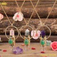 2ml latest women amethysts quartz essential oil diffuser roller bottle pendant chains necklace women gold stone roll on jewelry