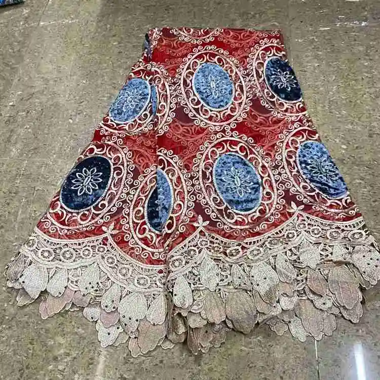 

Новый дизайн, африканская Тюлевая сетка с добавлением гипюра, кружевная ткань, высокое качество, французская нигерийская сетчатая кружевна...