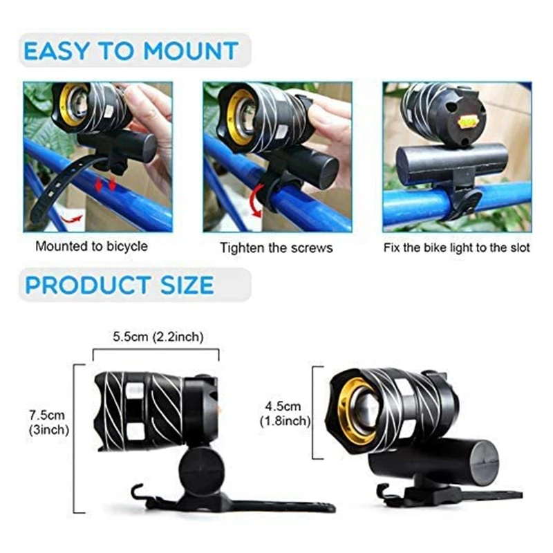 

Bicycle Light Set, Rechargeable Bicycle Light Led Front Light and Rear Light Set, Waterproof Mountain Bike Bicycle Lamp