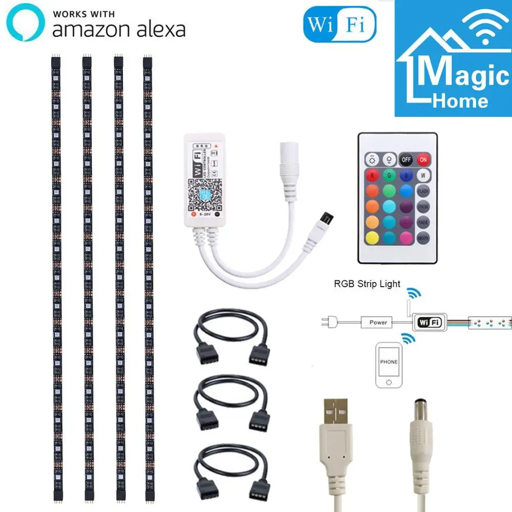 5 в USB СВЕТОДИОДНЫЙ светильник полоску музыка Wifi ТВ фоновый ing Kit LED 5050 Smart APP Alexa Google