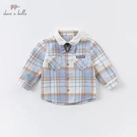db14474 dave bella autumn baby boys removable bow plaid pockets shirts infant toddler tops children high quality clothes