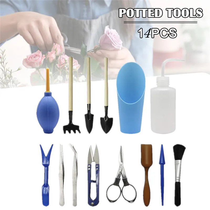 

14Pcs Mini Garden Transplanting Tools Set, Succulent Bonsai Planting Hand Tools Set for Indoor Outdoor Plant Care