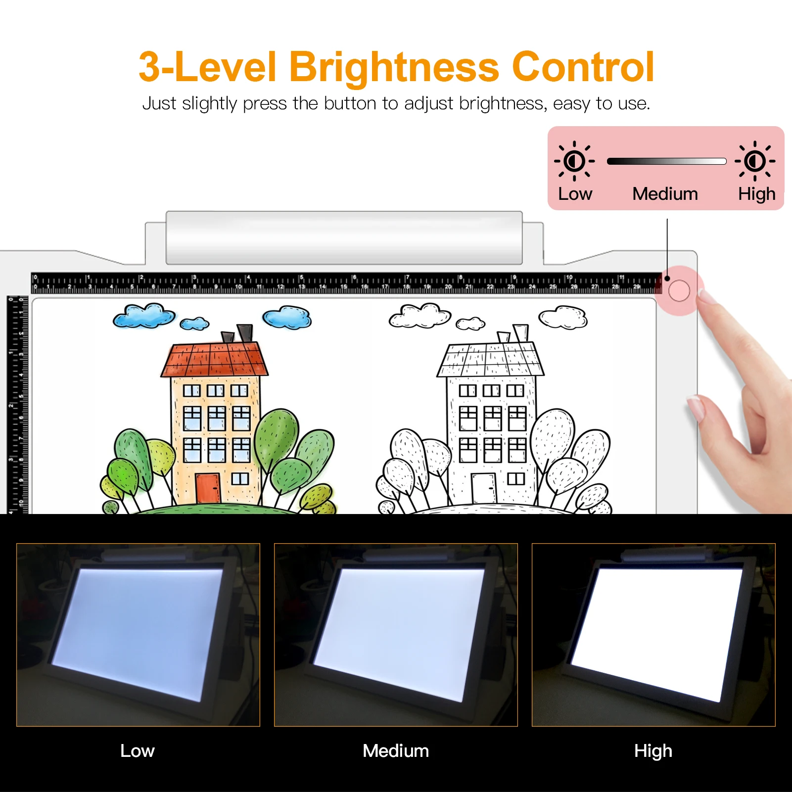 

Portable A4 Tracing LED Light Pad Artcraft Copy Board Tracer 3 Levels Dimmable Brightness USB & Batteries Powered Light Box