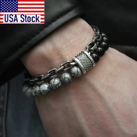 trendsmax natural map stone mens beaded bracelet for women stainless steel bracelets male jewelry tiger eye 8 9 10 inch db33