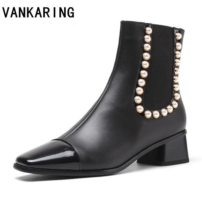 

women shoes runway square toe martin boots fashion rivets genuine leather ankle boots black motorcycle boots winter shoes woman