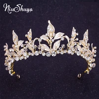 niushuya gold leaf floral wedding tiara hair crown rhinestone accessories handmade bridal headband women party headpiece