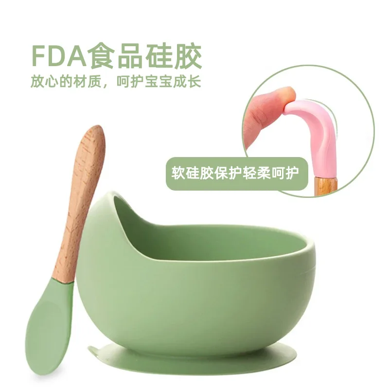 Vajilla de alimentaci&oacute;n de silicona de 5 piezas, juego de vajilla de succi&oacute;n, plato, cuencos, Platos Para Beb&eacute;, taza, cuchara, babero-2