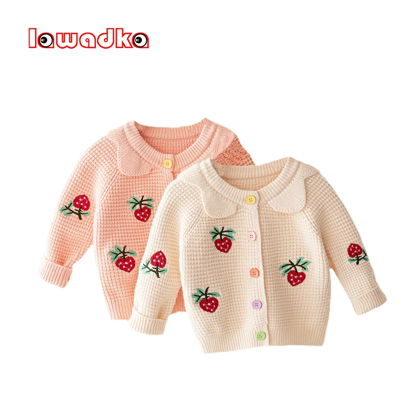 

Lawadka/весенне-осеннее пальто для маленьких девочек вязаный свитер кардиган, одежда детская одежда с принтом клубники, верхняя одежда для дет...
