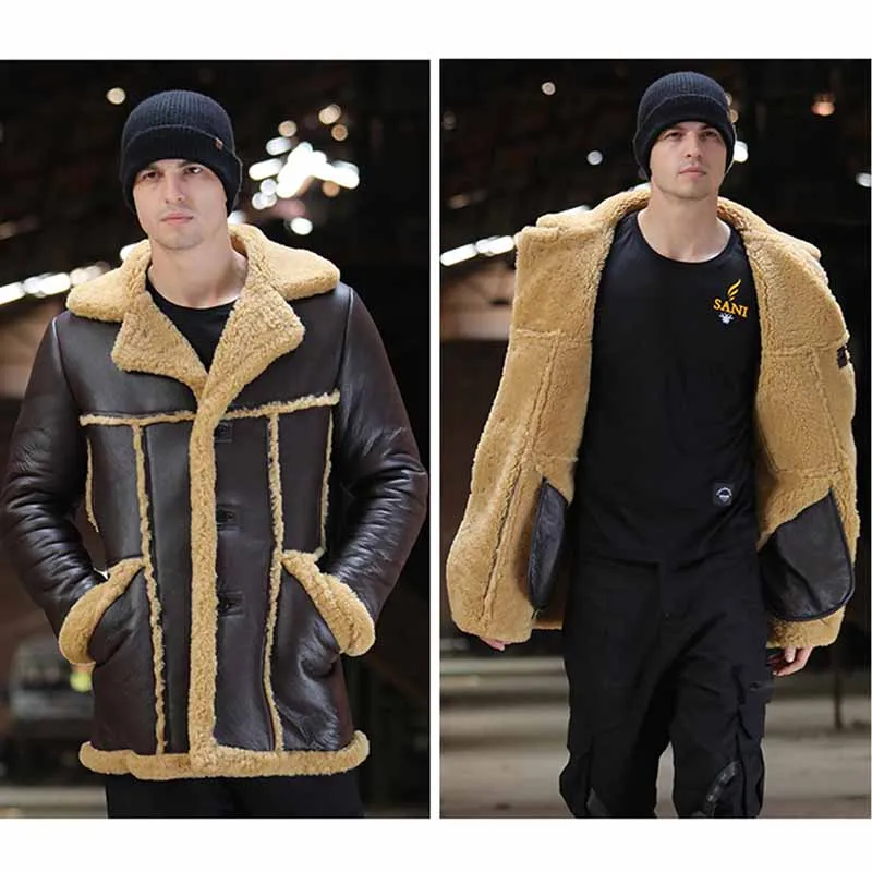 Men Brown SANI Новинка утолщенная мягкая овечья шерсть желтая пара подходящая одежда настоящая овечья шерсть Мужские Зимние теплые куртки - Цвет: Men Brown
