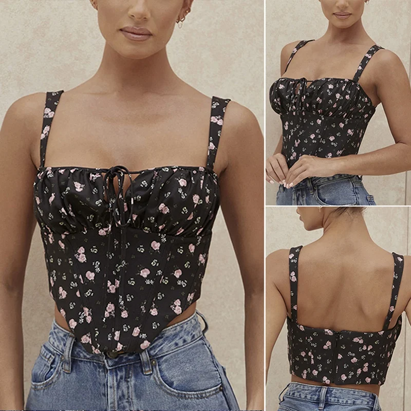 

Women's Fashion Sexy Floral Camisole Strapless Slim Vest Black
