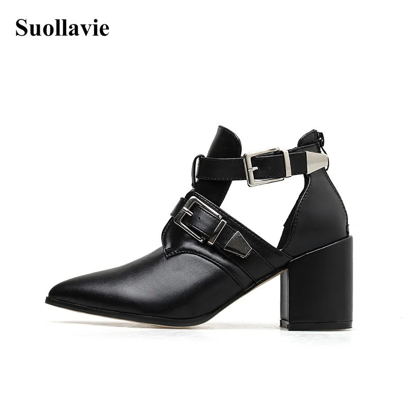 

Women Shoes Fashion Short Boot high Heels Autumn Winter with hollow out short canister boots female thick with cool