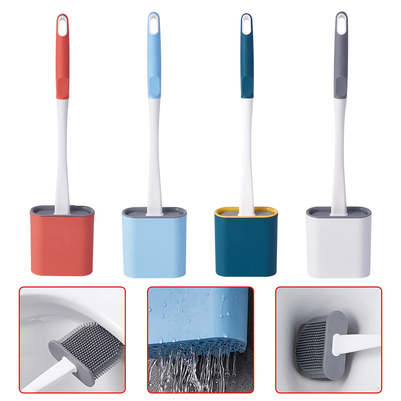 

Silicone WC Toilet Brush Flat Head Flexible Soft Bristles Brush With Quick Drying Holder Set Cleaning Brush For WC Accessories