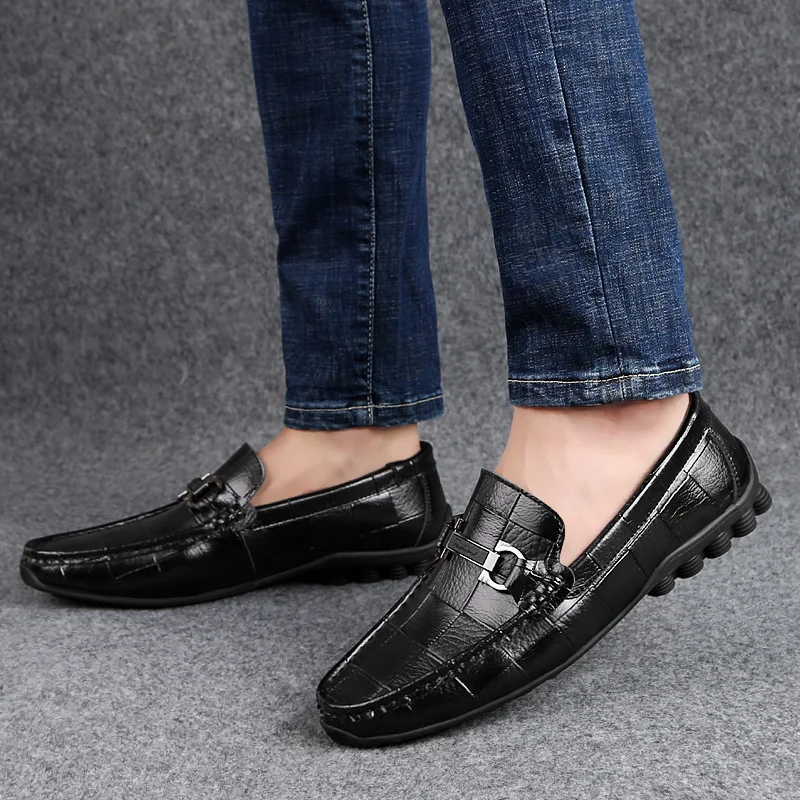 Summer Genuine Leather Casual Shoes Men Comfortable Loafers Moccasins Breathable Slip on Luxury Brand Mens Flats Driving | Обувь
