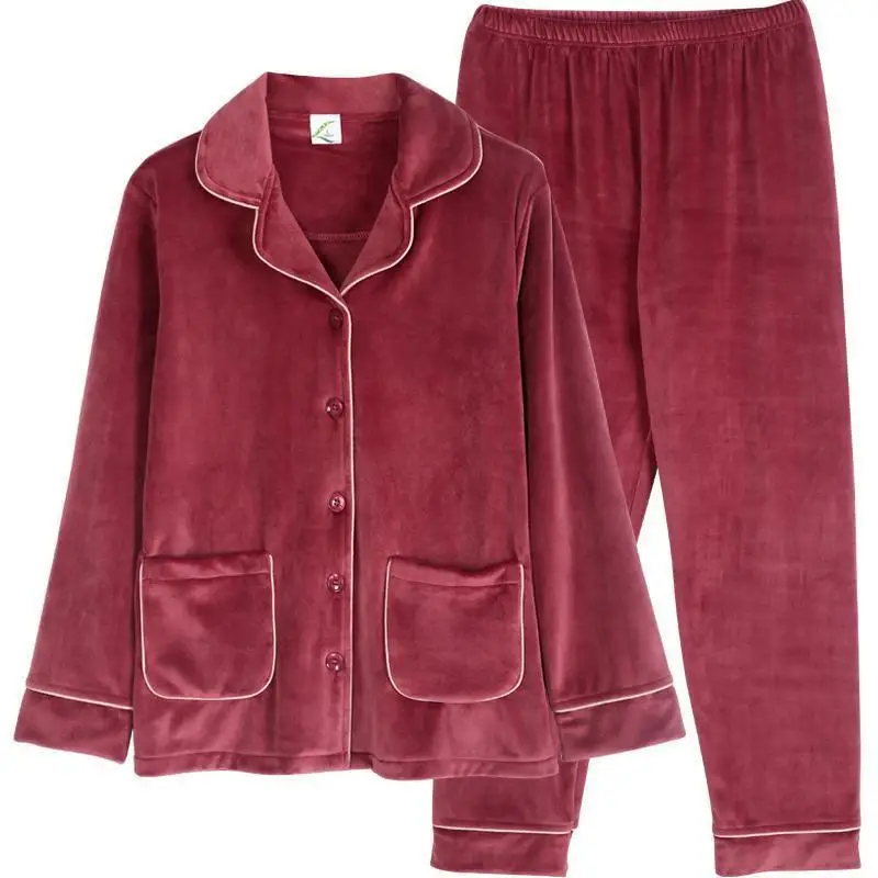 

Winter Warm Pajamas Set for Women Long Sleeve Flannel Sleepwear Thicken Warm Soft Nightwear Pyjamas Set Female Pijama Mujer