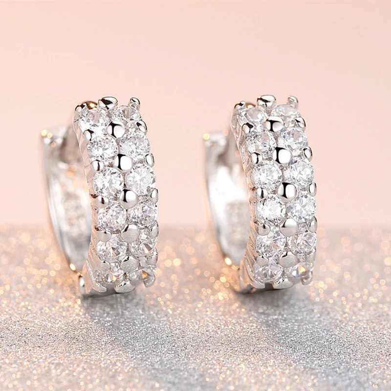 1pairs Copper Geometric Sharp Double Row Setting Cubic Zirconia Silver Color Hoop Earrings for Women | Украшения и аксессуары