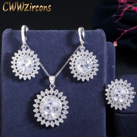 cwwzircons 3 piece fashion ladies jewelry set high quality big cubic zirconia summer flower earring necklace and ring sets t003