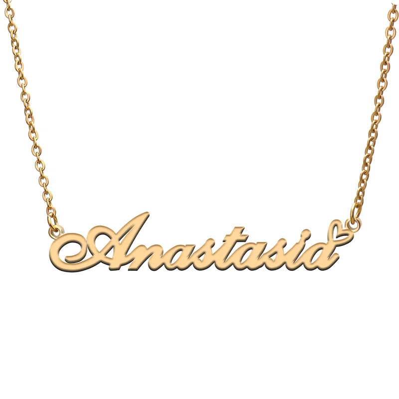 

Anastasia Name Tag Necklace Personalized Pendant Jewelry Gifts for Mom Daughter Girl Friend Birthday Christmas Party Present
