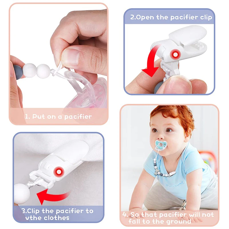 Colgante de silicona con dibujos animados para chupete de beb&eacute;, cadena de chupete con cuentas, Clip de alimentaci&oacute;n, accesorios para chupete-3
