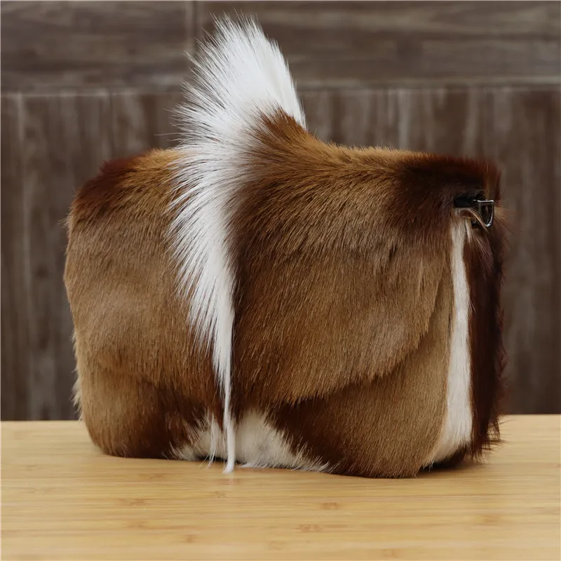 New fur springbok bag, shoulder messenger envelope, flap bag, fashionable personality, pull-style fur and fur bag
