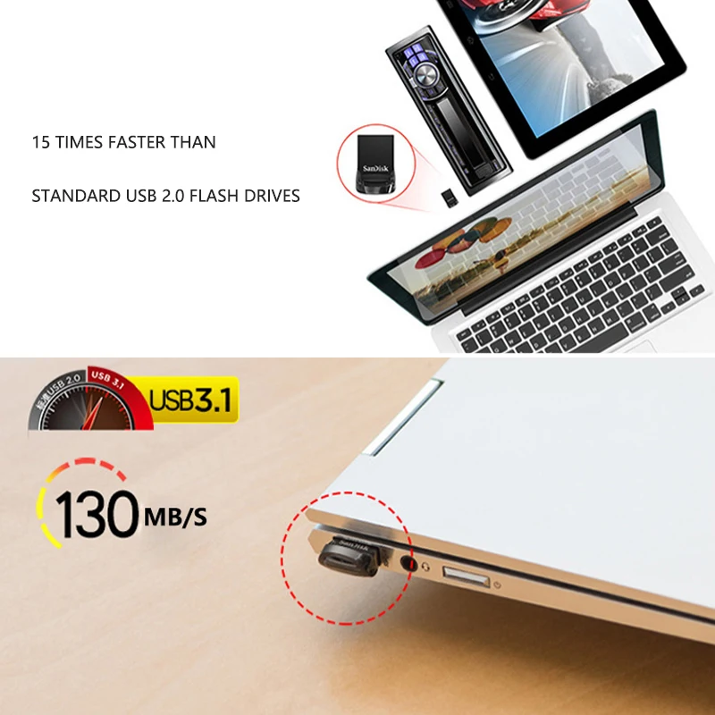 USB флеш-накопитель SanDisk CZ430, 32 ГБ, 64 ГБ, 128 ГБ, мини-накопитель, 16 ГБ, карта памяти, до 130 Мб/с, флешка для ноутбука, ПК