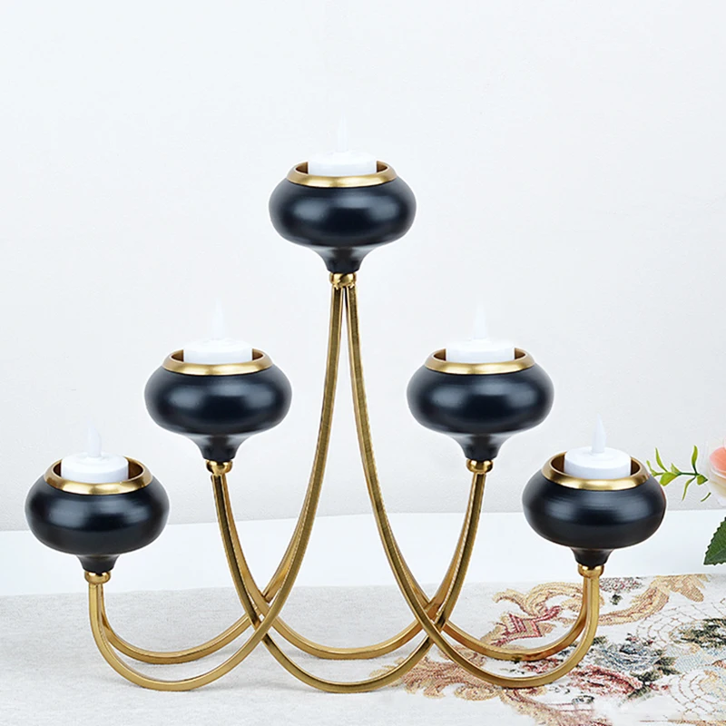 

Luxury 5 Heads Candle Holders Black Candle Cups Candelabra Home Dinner Candlelight Candlestick Wedding Table Centerpieces Decor