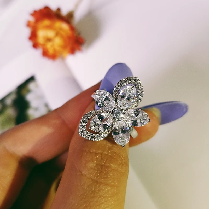 Оригинальный дизайн 925 серебро обручальное кольцо для женщин с цветочным принтом