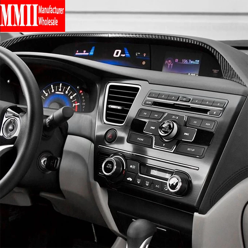 For Honda Civic 9 Coupe Sedan 2013 2014 2015 Carbon Fiber Dashboard Trim Cover Car Sticker Instrument Frame Interiors Decoration