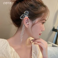 butterfly tassel earrings female 2021 new trendy no pierced pearl stud earrings butterfly earring for women fashion jewelry gift