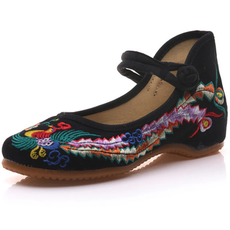 Туфли женские тканевые с вышивкой Повседневные Мэри Джейн на плоской подошве в