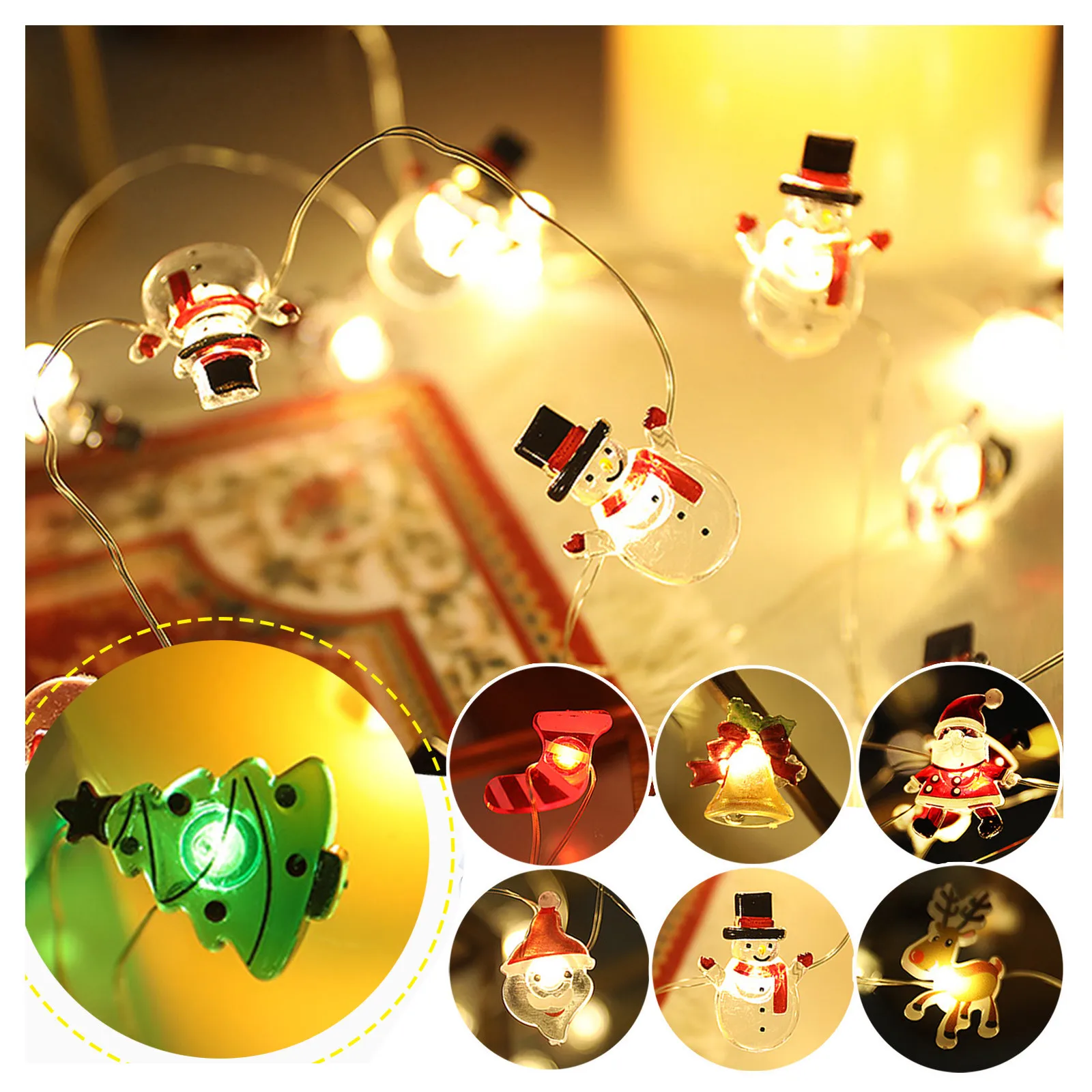 

Рождественская светодиодная гирлянда, 2 м, 20 светодиодов, Сказочная гирлянда с Санта-Клаусом, снеговиком, рождественской елкой, рождественс...